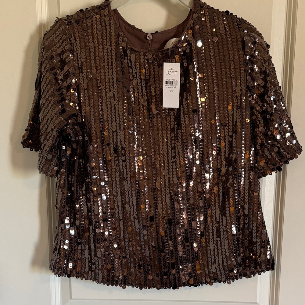 NWT LOFT Shimmering Brown Sequin Blouse